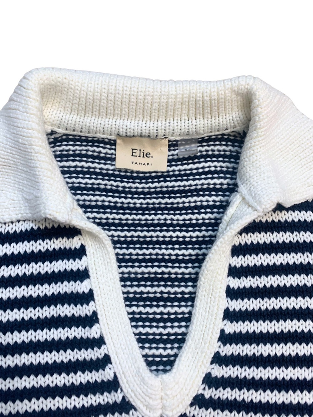 Elie Tahari Navy White Striped Sweater Top Vest Sleeveless Nautical Coastal USA - Picture 2 of 10